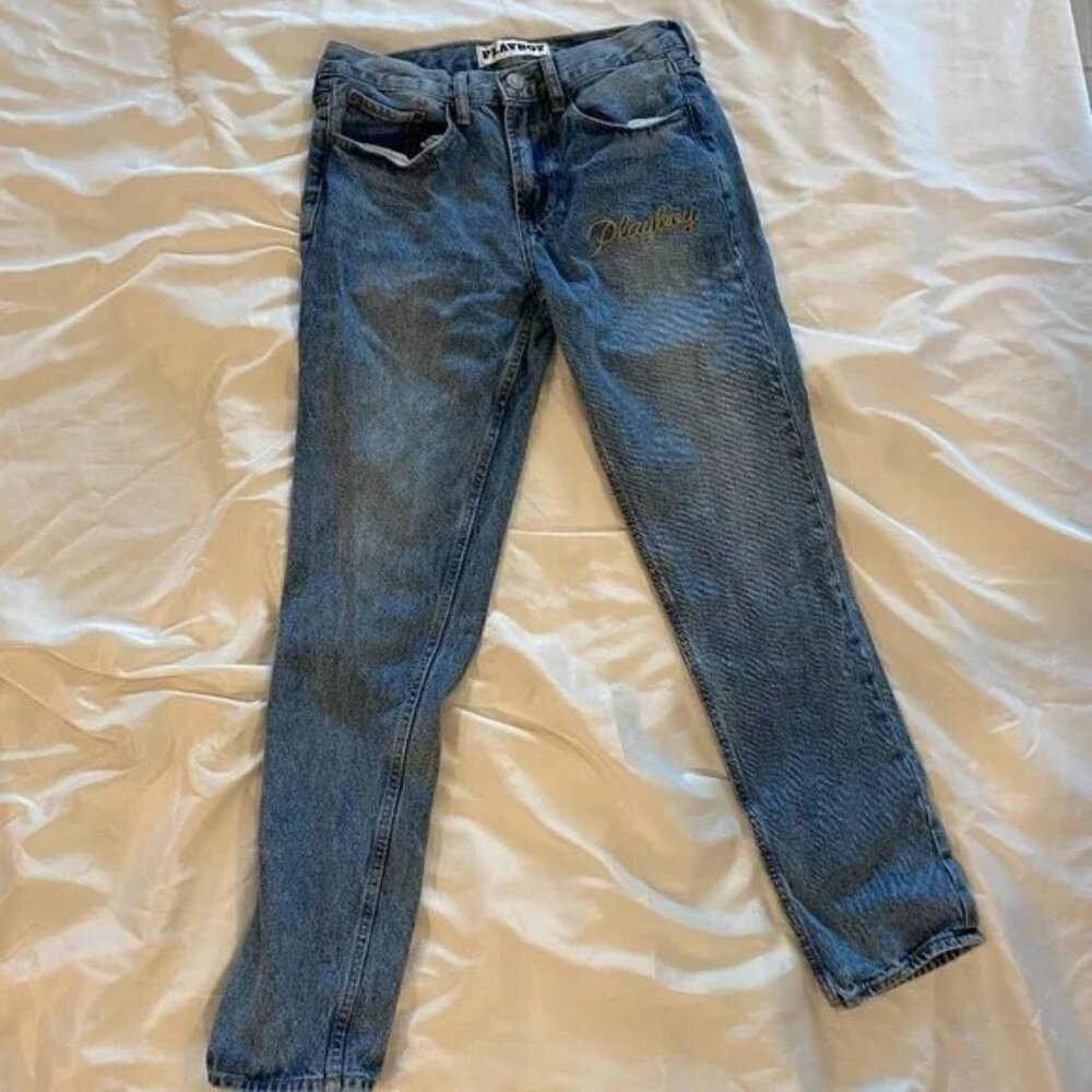 Playboy by Pacsun Womens Slim Blue Jeans Playboy Bunny Logo Size 31x32